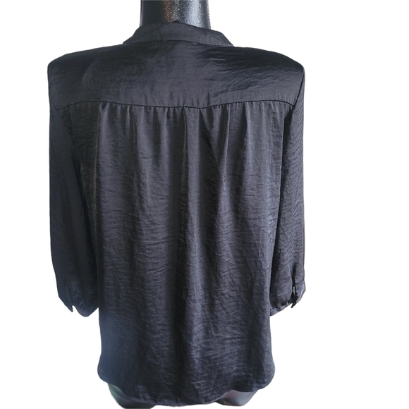 Vince Camuto Black V Neck Long Sleeve Top M - Picture 5 of 6